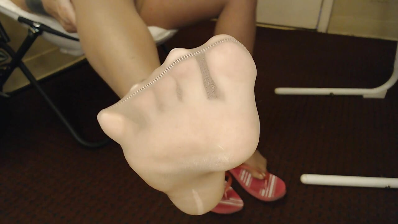 Nude Pantyhose Nylon Flip Flops Shoeplay