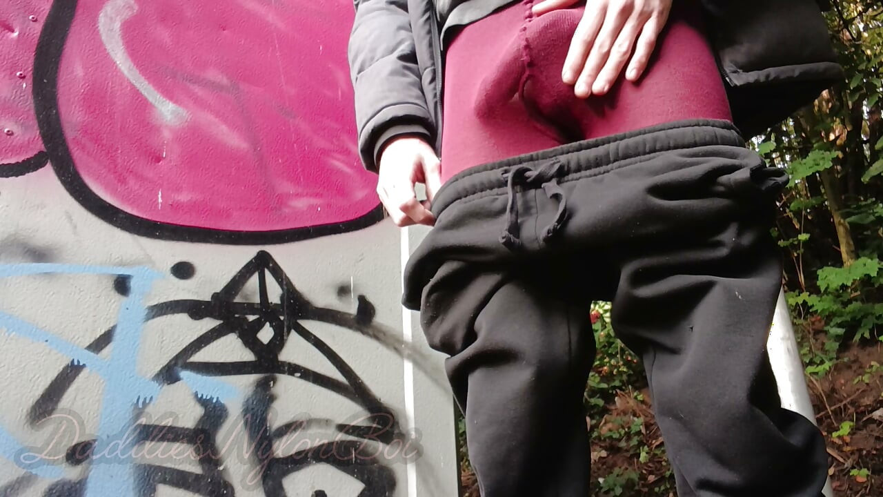 Hairy Sissy in Nylons - Jerking Off in the Nature