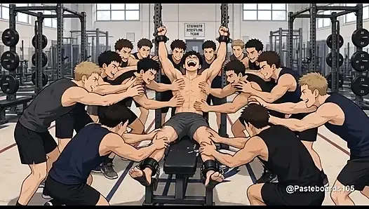 Coach's Punishment - Strapped To The Bench, Tickled By The Whole Squad (2D Anime Bara)