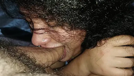 DEEP THROAT, PUNCHING THE STALK OF THE CUCKOLD'S COCK, SHAKING HIS ASS