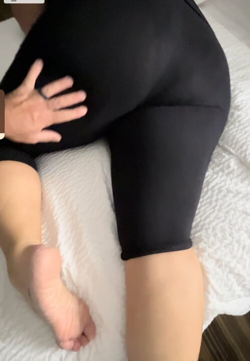 thick busty milf leggings footjob leg hump