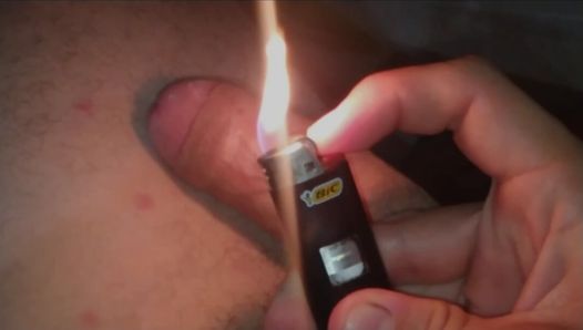Playing with fire on his friend's dick and then extracting the cum
