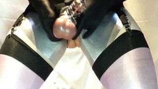 SISSY SLUT IN SILVER AND PURPLE SHOW FUCKING HER TOYS