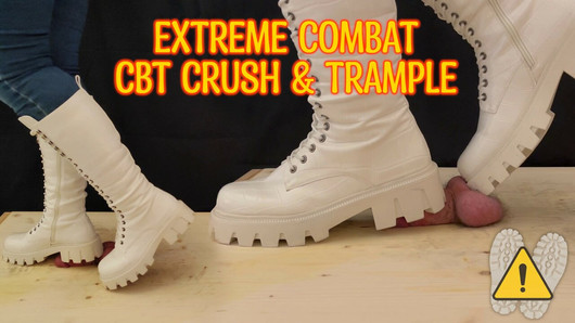 Bottes de combat blanches CBT et piétinement - ballbusting, écrasement de bite, piétinement de bite, femdom