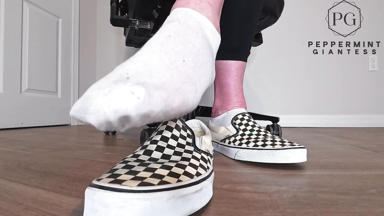 Sneaky Office Foot Tease in Checkerboard Vans - Toe-only Strip & Intense Barefoot Play POV