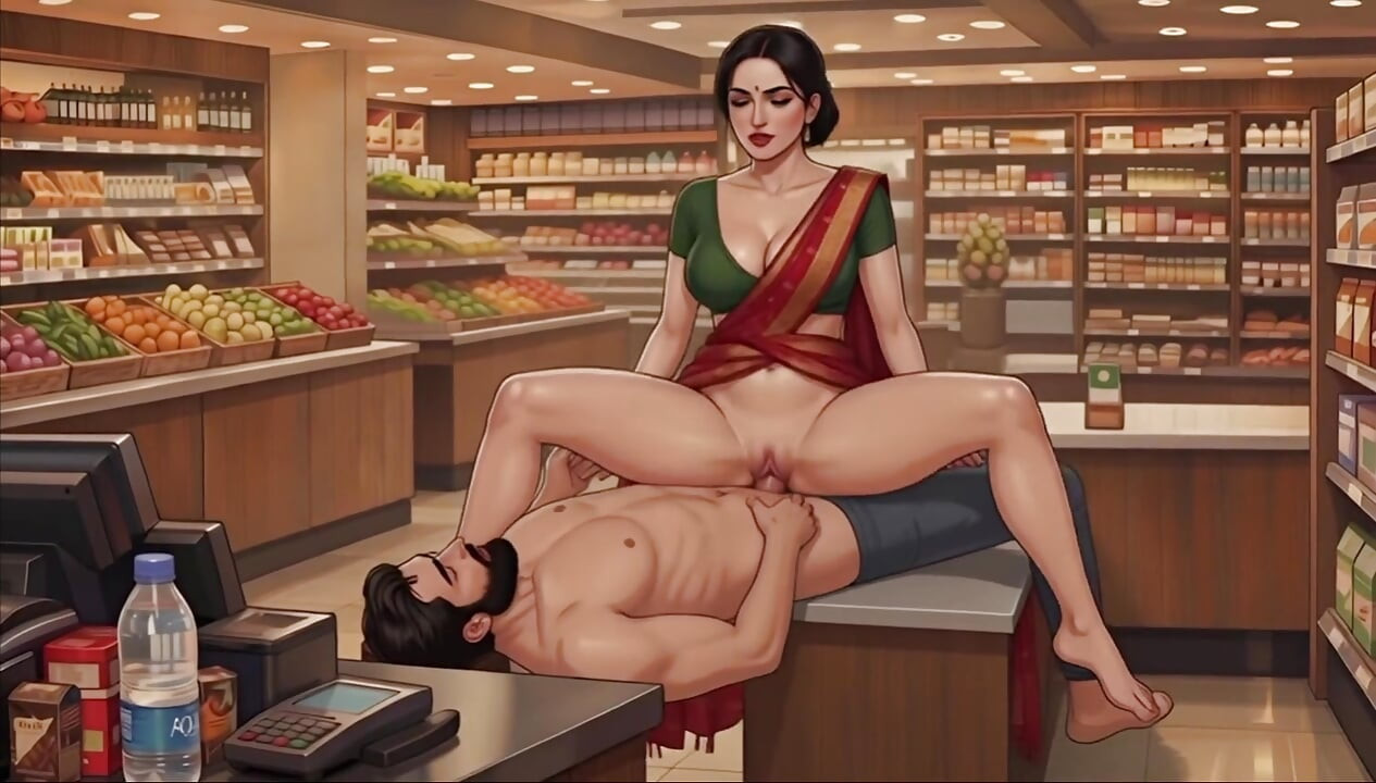 Indian Aunt having fun with stranger in a shopping mart.