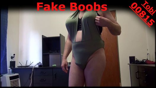 Fake Boobs - posing in a swimsuit, shaved body