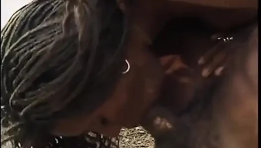 Ebony babe sucks wildly then gets facial