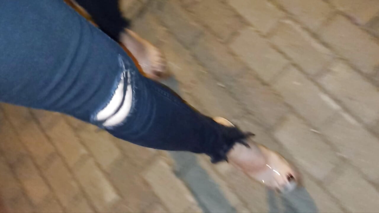Sexy Feet & Legs in 20cm Sky-High Clear Stilettos - Ripped Jeans Tease