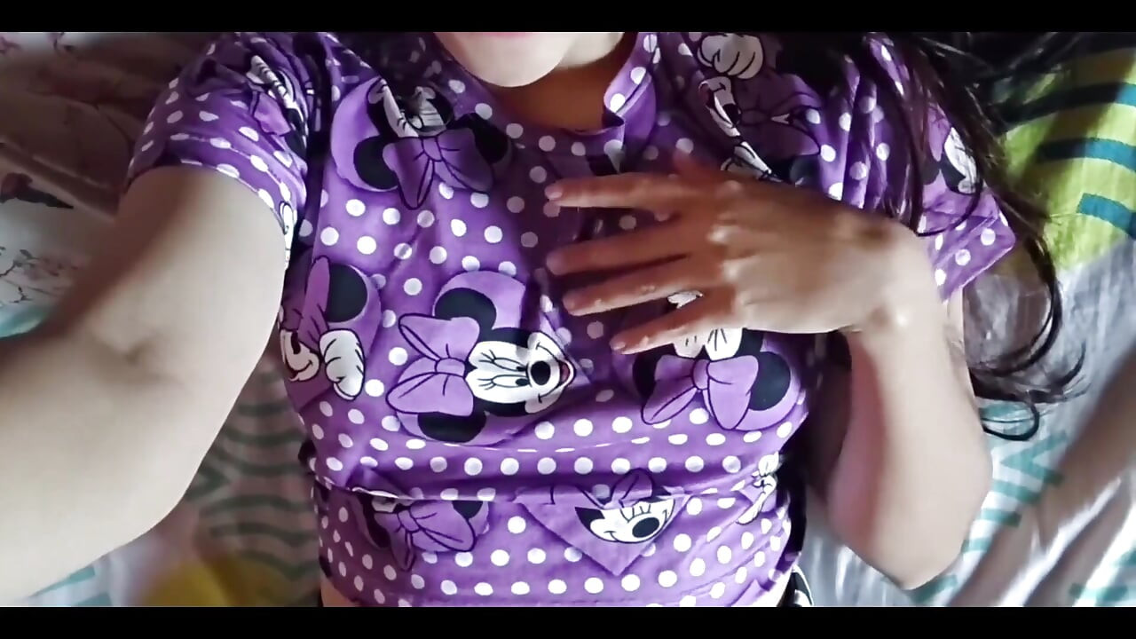 Cute Girl in Pajamas Touches Her Ass and Cums on Her Stepdad's Bed