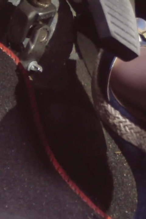Driving and Revvig in Blue Wedges on My Hosed Feet