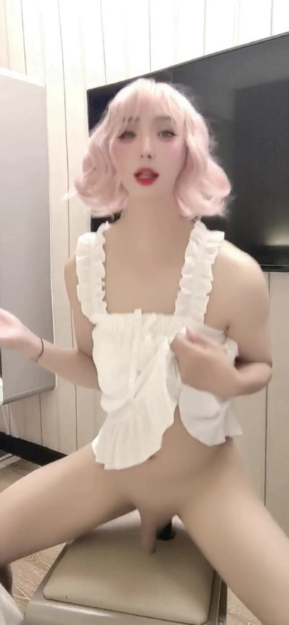 Asian Cute Sissy Spreads her legs for Piston Machine Fucking and Cums | Clip 1