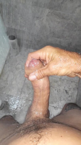 Stroking my cock in the shower b4 jumping on cam to wank