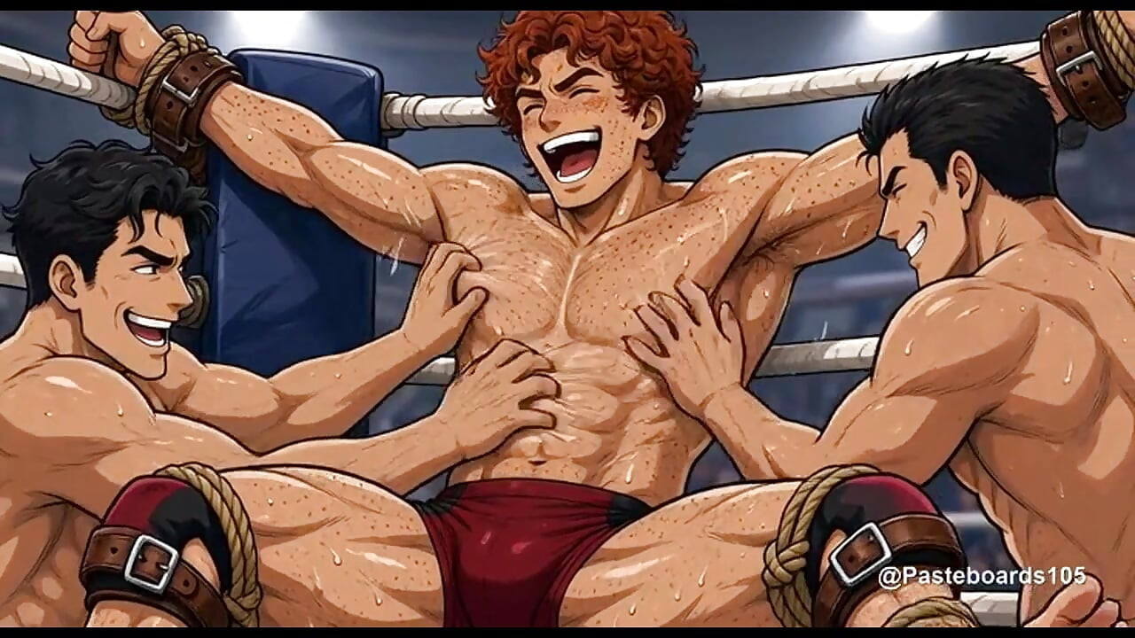 Roped To The Turnbuckle - Bare hænder på en bundet wrestler's armhuler og ribben (2D Anime Bara)