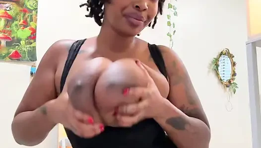 Ebony Babe Dancing Showing Her Big Boobs and Nice Hairy Pussy