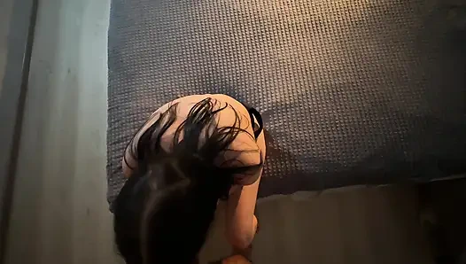 Caught peeking at my roommate -  she punished me with a blowjob and took my load on her stomach