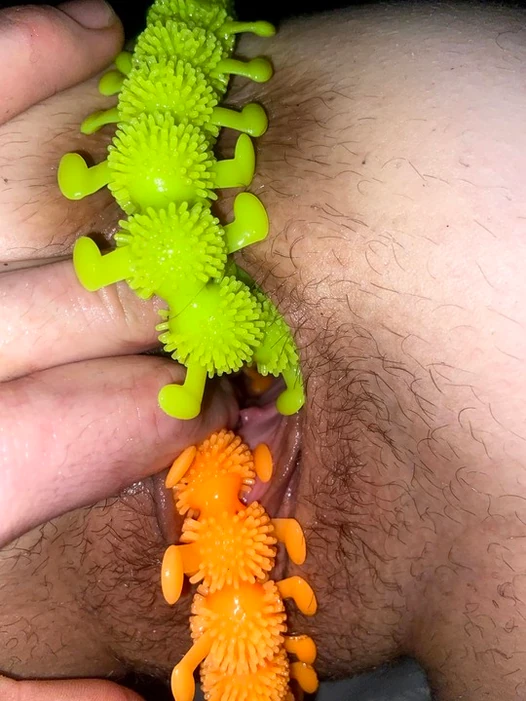 DoggyStyle With Perfect Ass Tied to bed, Gaped Pussy Stuffed with Stretchy Alien Toys