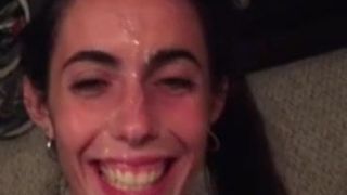 Girlfriend gets huge facial cumshot