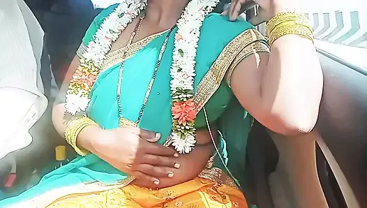 Telugu fala putaria. Sexo no carro. Sensual tia com sari em sexo romântico com ESTRANHO
