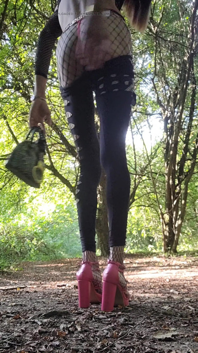 👑Slut 1 day slut always. French Trav Ass Looks in the Woods, Pink Thong Thong & Pink Heels. Exhibition in the Forest… | Clip 1