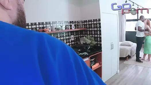 Cuckold Husband Walks Into the Room and Sees His Wife Fucking with BBC