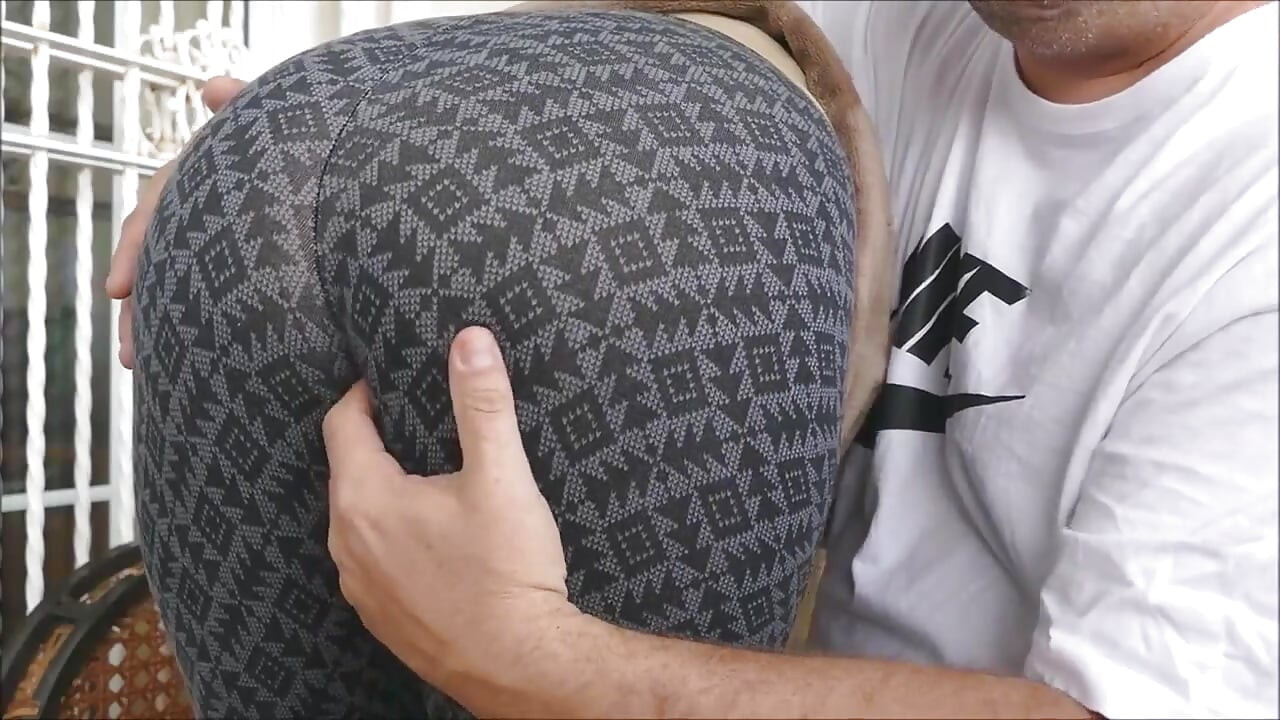 Over his knee ass spreading, light spanking fingered and fucked with yoga pants & panties pulled down