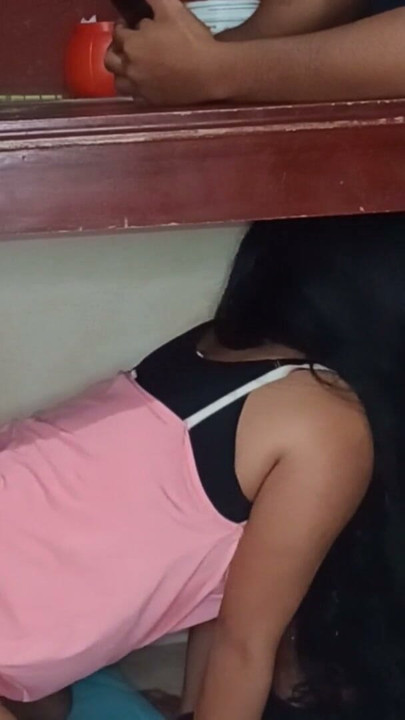 Lover under the table sucks my cock without caring about anything | Clip 1