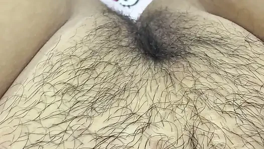 Hot mom massages her giant hairy pussy