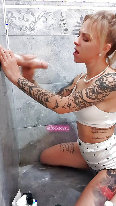 Cute babe deepthroats big dildo, intense riding with fake cum play and messy orgasm
