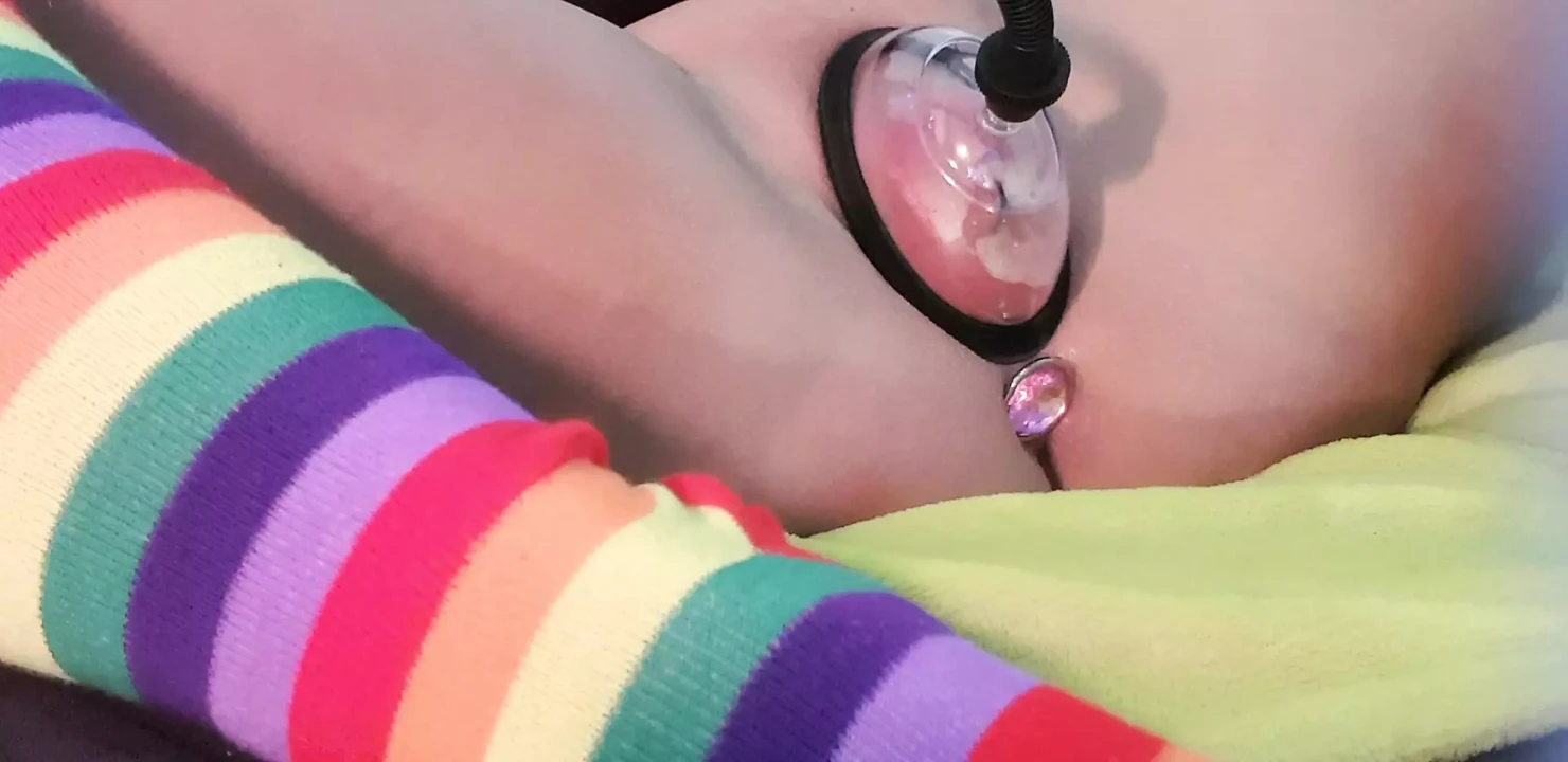 Check Out My Hot Wife, Pussy Pump First Time! Filling Her Pussy with Her Panties. Sexy Knee Socksd
