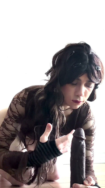 Pretty Trans Teen Deepthroats and Rides BBC Dildo