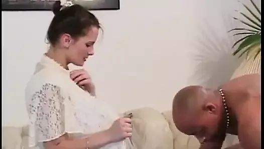 Bald black guy licks white housewife's tight wet pussy and fucks her