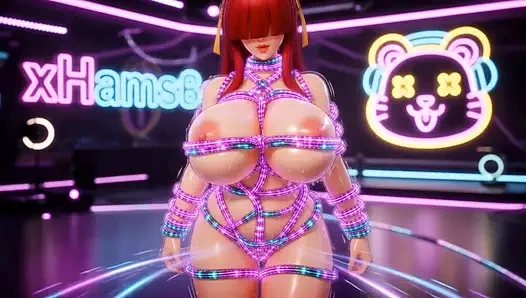 3D Shermie KOF Glowing Shibari Bondage - Electronic Ropes Fuck Her Massive Tits & Pussy
