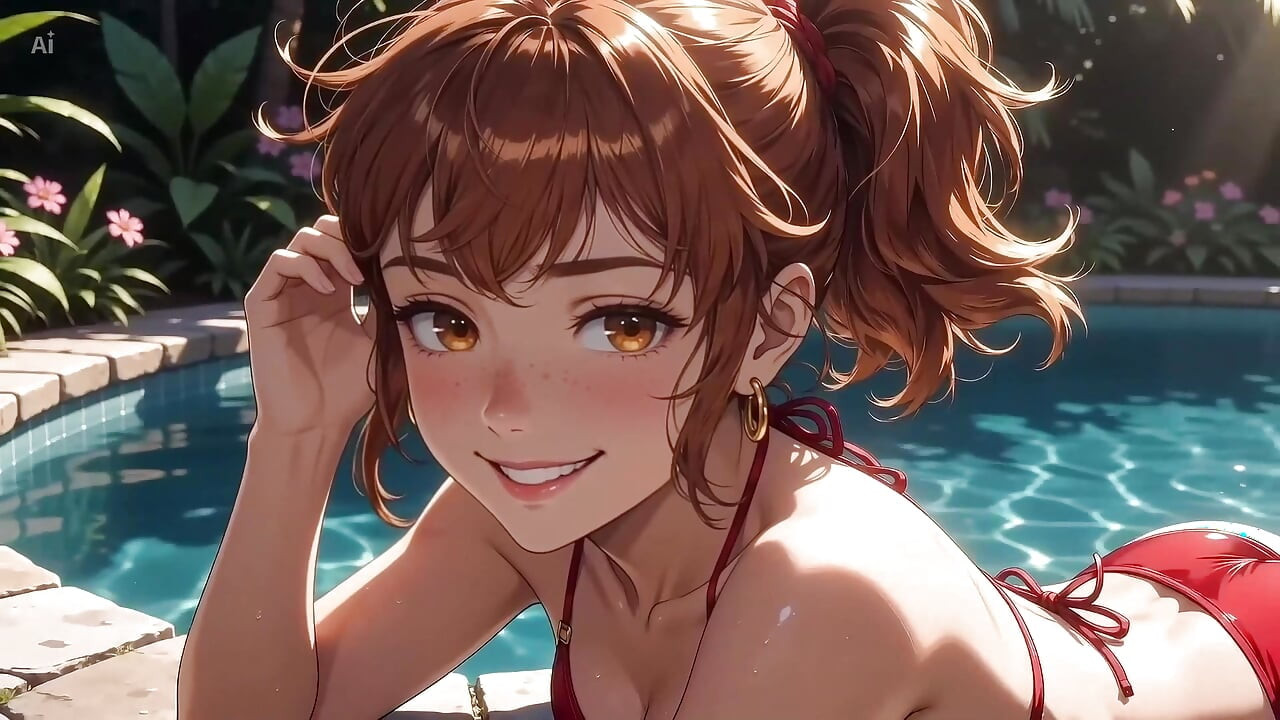 AI Girl Sensually on the Pool - Studio Ghibli Style