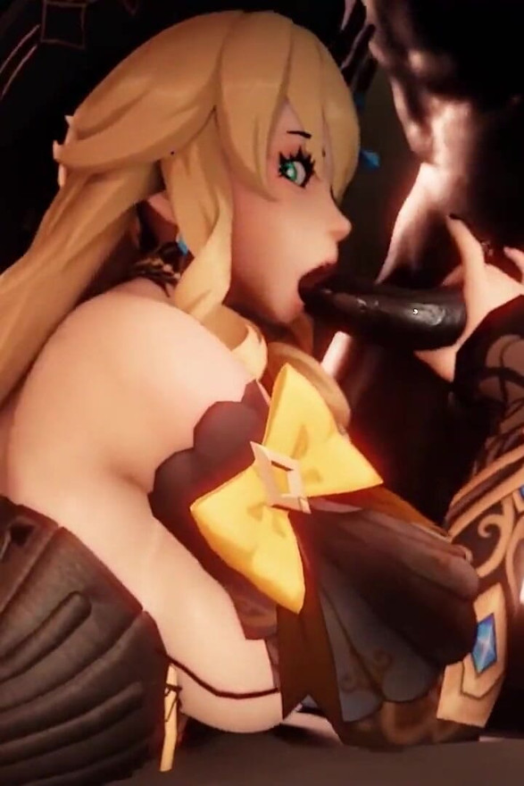 Navia Gently Sucks a Big Hilichurl Dick While Getting Her Ass Filled by a Dildo - 3D Genshin Impact