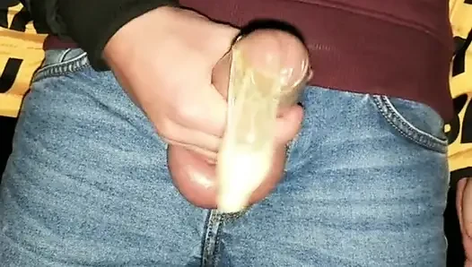Twink Fills Cum Filled Condom Even More and Swallows All That Cum