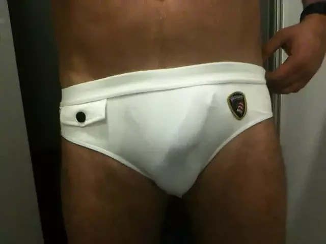 Pulling out pierced dick alone in the locker room - a nice lady almost got me!!