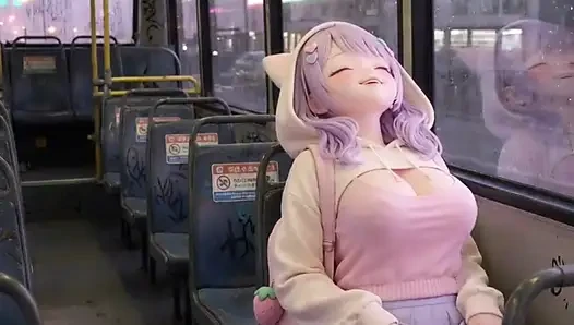 Shy kawaii hentai girl, alone on public bus