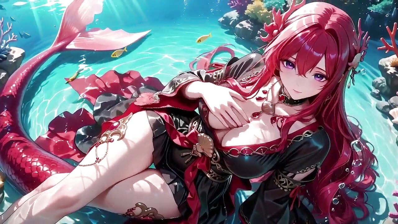 Lễ cấm trong cung điện dưới nước, kimono đen và đỏ hơi ướt.