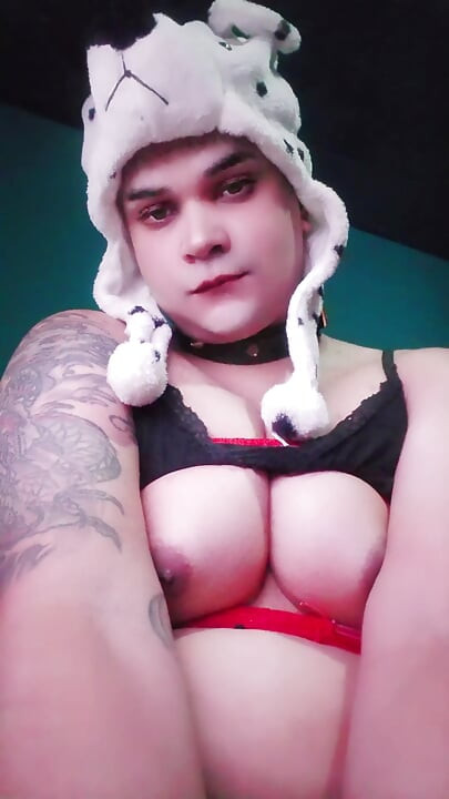 A feminine femboy with large breasts.