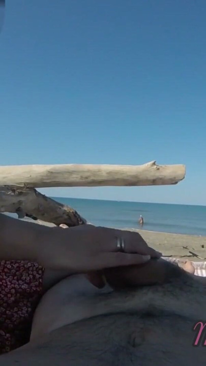 Risky Handjob on the Canary Beach Almost caught - MissCreamy | Clip 1