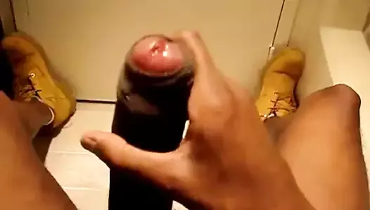 Huge Uncut Black Cock Jizz in Bathroom