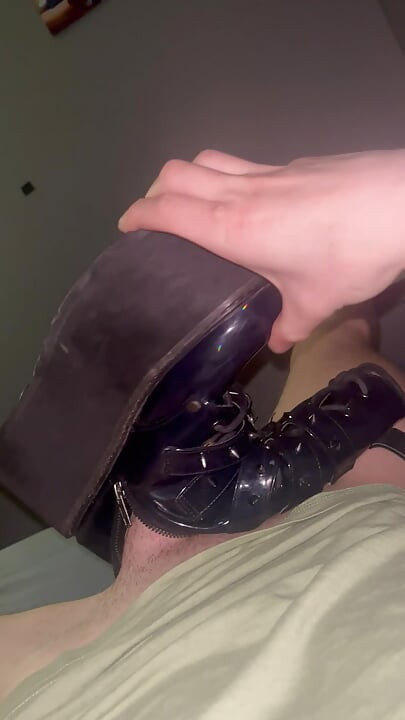 My Sister's Boots Feel Amazing! My Cock Fits Perfectly Tight Inside Brie's Demonia Boots (Size 10) Foot Fetish Goth Leather