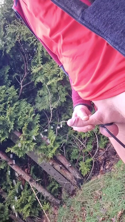 Young piss a fat Thick steam of white pee in garden outdoor