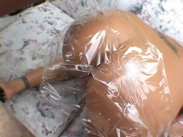 Blonde gets wrapped in foil and fucks her ass with hard cock