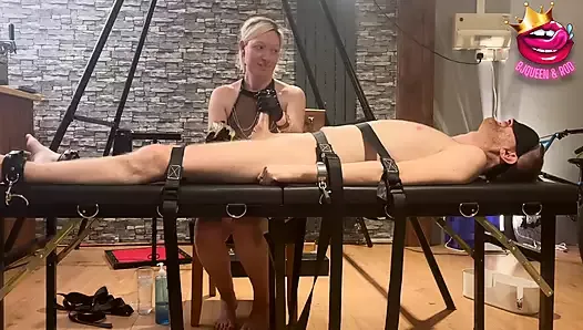 Strapped to Bondage Table Edged and Ruined