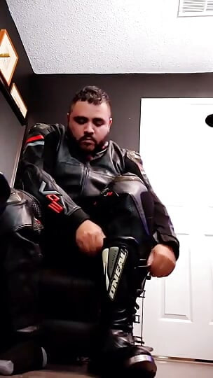 Chubby Bear Biker Leather Moto Suit Helmet
