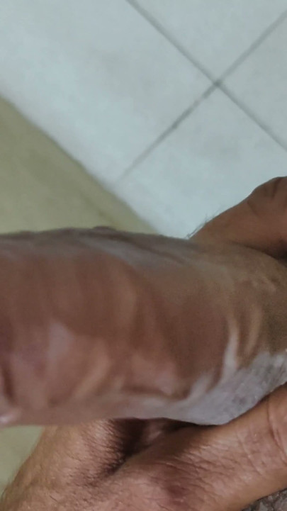 7.5 inch Lovely hard big cock morning bathroom cum | Clip 1