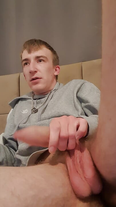Teen messing with he's floppy big cock stretchy