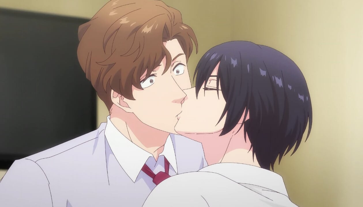 Nervous boys confess love & let sweaty bodies merge in bedsheet hotel passion